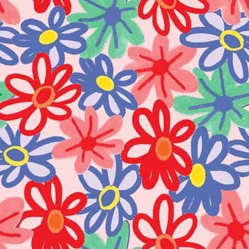 Seamless cute multicolour flowers pattern background , greeting card or fabri Stock Illustration