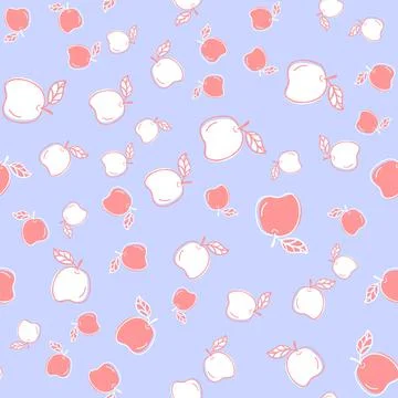 Seamless cute pattern with apple on blue background Stock Illustration