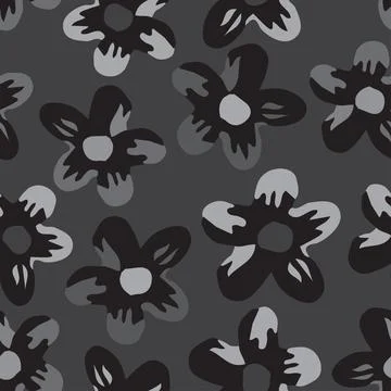 Seamless cute pattern background with doodle monochrome flower , greeting car Stock Illustration