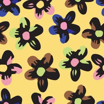 Seamless cute pattern background with doodle multicolour flower , greeting ca Stock Illustration