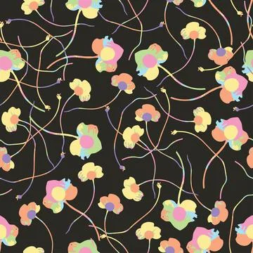 Seamless cute pattern background  with hand drawn multicolour flowers , greet Stock Illustration