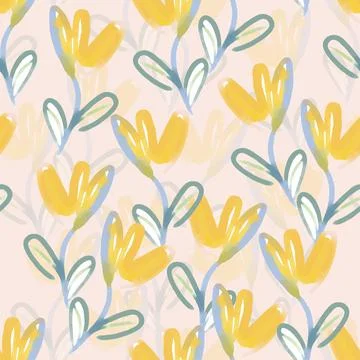 Seamless cute pattern background with sketch yellow flowers , greeting card o Stock Illustration