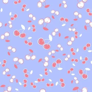 Seamless cute pattern with cherry on blue background Stock Illustration