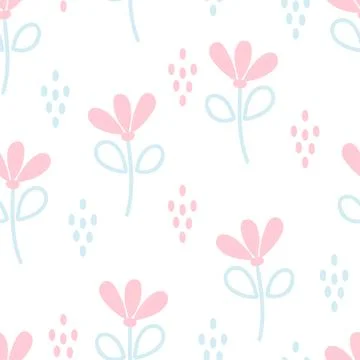 Seamless cute pattern with flowers and dots vector illustration. Illustrazione stock