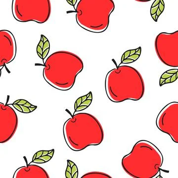 Seamless cute pattern with juicy apples on white background Stock Illustration