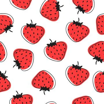 Seamless cute pattern with juicy strawberry on white background Stock Illustration