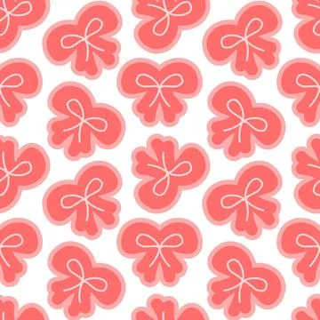 Seamless Cute Pattern with Pink Ribbon Bows on White Background Stock Illustration