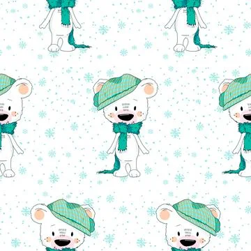 Seamless cute pattern with polar bear Stock Illustration