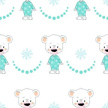 Seamless cute pattern with polar bear Stock Illustration