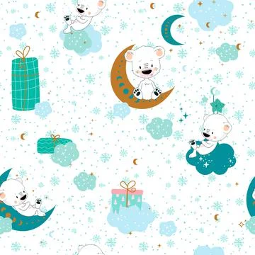 Seamless cute pattern with polar bear Stock Illustration