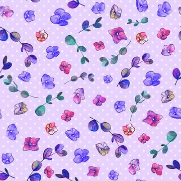 Seamless cute pattern with Small colorful flowers painted in watercolor on the Stock Illustration