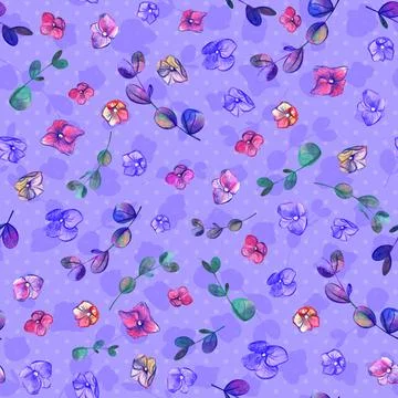 Seamless cute pattern with Small colorful flowers painted in watercolor Illustrazione stock