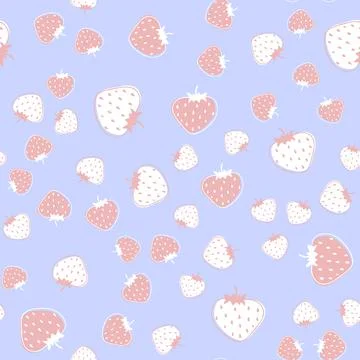 Seamless cute pattern with strawberry on blue background Stock Illustration
