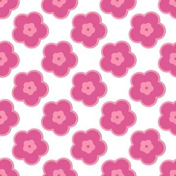Seamless Cute Pink Floral Pattern with Sticker Style Flowers Stock Illustration