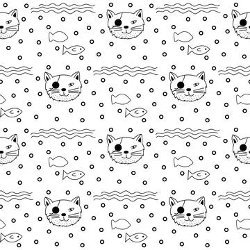 Seamless cute pirate cat pattern vector illustration Illustrazione stock