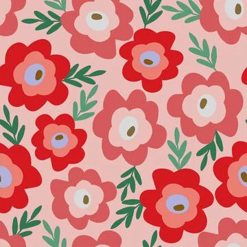 Seamless cute red flowers pattern background , greeting card or fabric Stock Illustration