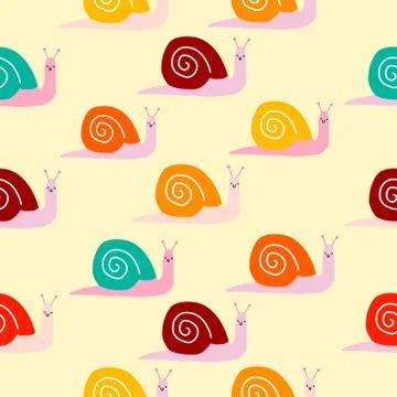 Seamless cute snails pattern Stock Illustration