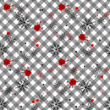 Seamless cute tartan pattern in pretty flowers. Composite overlay. Floral arr Stock Illustration