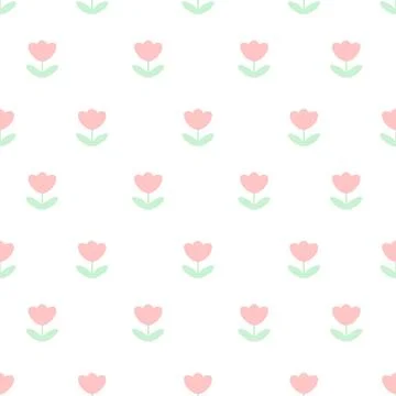 Seamless cute tulip pattern with pastel flowers minimal spring vector 스톡 일러스트