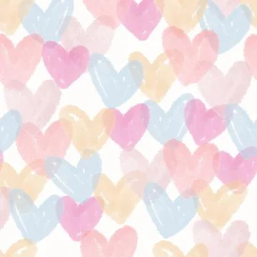 Seamless cute valentine day pattern background with watercolour heart shape , Stock Illustration