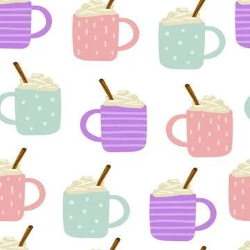Seamless Cute vector Eggnog pattern Stock Illustration