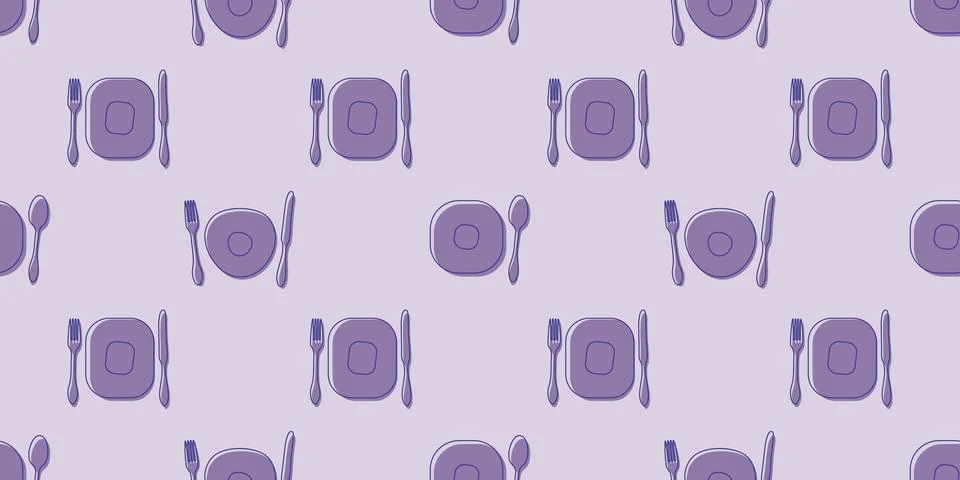 Seamless Cutlery Pattern Background - Rows of Many Retro Style Hand Drawn F.. Stock Illustration