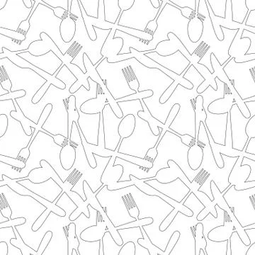 Seamless Cutlery Silverware Pattern Outline Series Stock Illustration