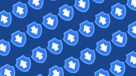 Seamless cybersecurity pattern with upload and download shield icons on blue Stock Footage 329502592
