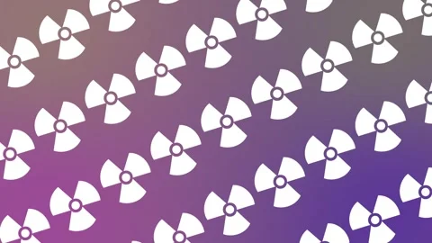 Seamless cybersecurity pattern with white radiation hazard icons on purple gradi Video stock 328093526