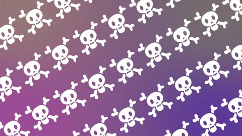 Seamless cybersecurity pattern with white skull and crossbones on purple gradien Stock Footage 328093523