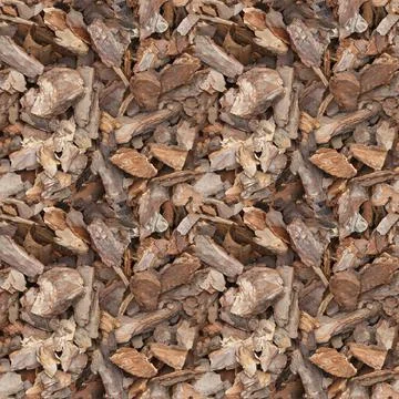 Seamless dackground from pine chips close-up. Stock Photos