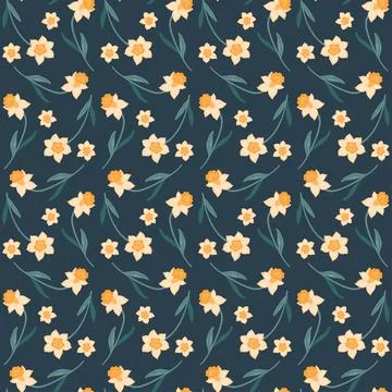Seamless daffodil pattern on a dark background. Illustrazione stock