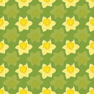 Seamless daffodil pattern on green background design Stock Illustration