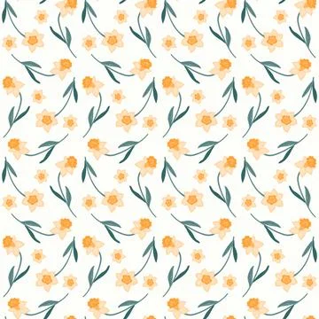 Seamless daffodil pattern on a white background. Stock Illustration
