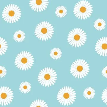 Seamless Daisy Flower Pattern on Blue Background Stock Illustration