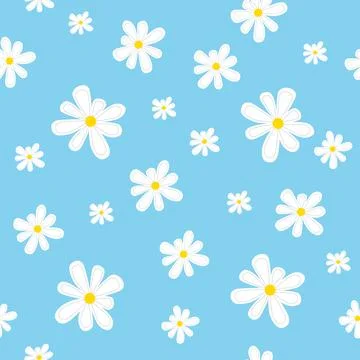 Seamless Daisy Flower Pattern on Blue Background for Summer Stock Illustration