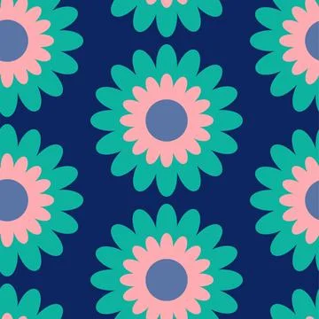 Seamless daisy pattern in simple geometric bold flowers. Floral chamomile Stock Illustration