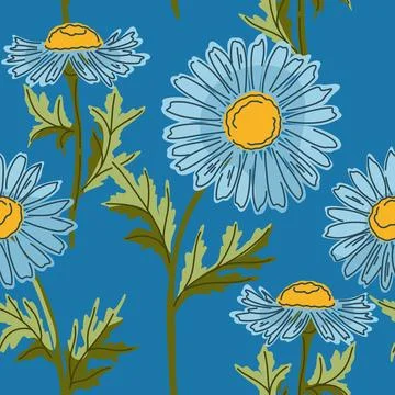 Seamless Daisy Pattern Vector Hand Drawn Mediterranean Style Floral Backgroun Stock Illustration