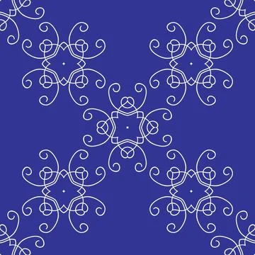 Seamless Damask Background Pattern on Blue Seamless Damask Background Patt... 스톡 사진