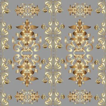 Seamless damask classic golden pattern. Vector abstract background with repeatin Stock Illustration