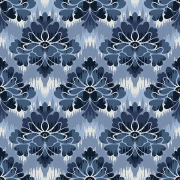 Seamless Damask Floral Ikat Pattern in Blue Tones Illustrazione stock