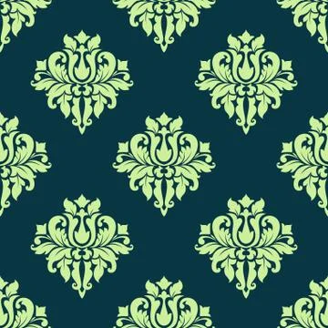 Seamless damask lush flowers pattern in green colors Illustrazione stock