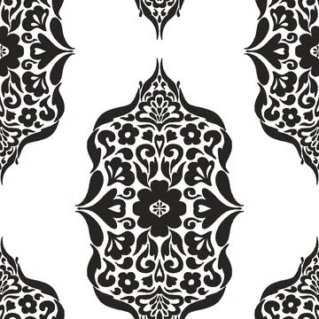 Seamless damask ornamental pattern in vector format. Vintage floral decorativ 스톡 일러스트