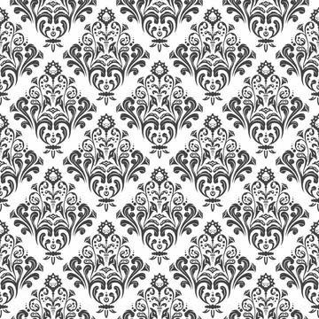 Seamless damask pattern Black and white floral damask wallpaper pattern Co... Stock Photos