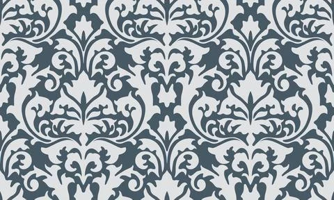 Seamless damask pattern in dark teal and white with intricate ornamental and イラスト素材