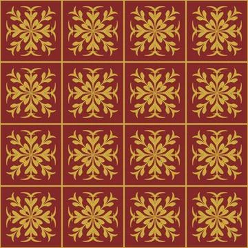 Seamless damask pattern, decorative gold and red wallpaper elements. Stock Illustration