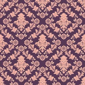 Seamless damask pattern featuring ornate pink floral designs Stock Illustration