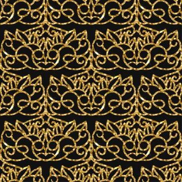 Seamless damask pattern with golden glitter Stock Illustration