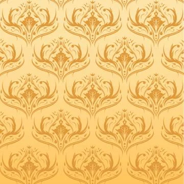 Seamless Damask Pattern Orange Background Stock Illustration