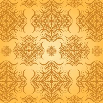 Seamless Damask Pattern Orange Background Stock Illustration